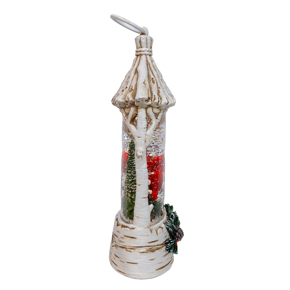 Kurt Adler 10.875-Inch Battery Operated USB LED Lighted Lantern with Cardinals and Spinning Glitter Water